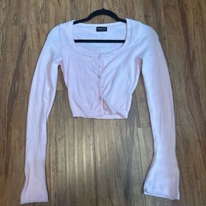 White Fox Pink Button-Up Cropped Cardigan